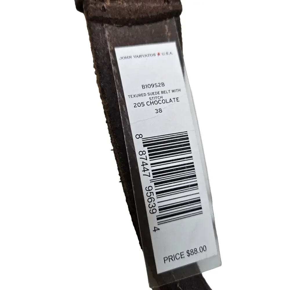 John Varvatos Star USA Textured Suede With Stitch Chocolate Men's Belt Size 38